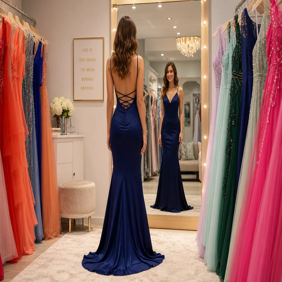 Rose gold ballgown on dance floor under lights